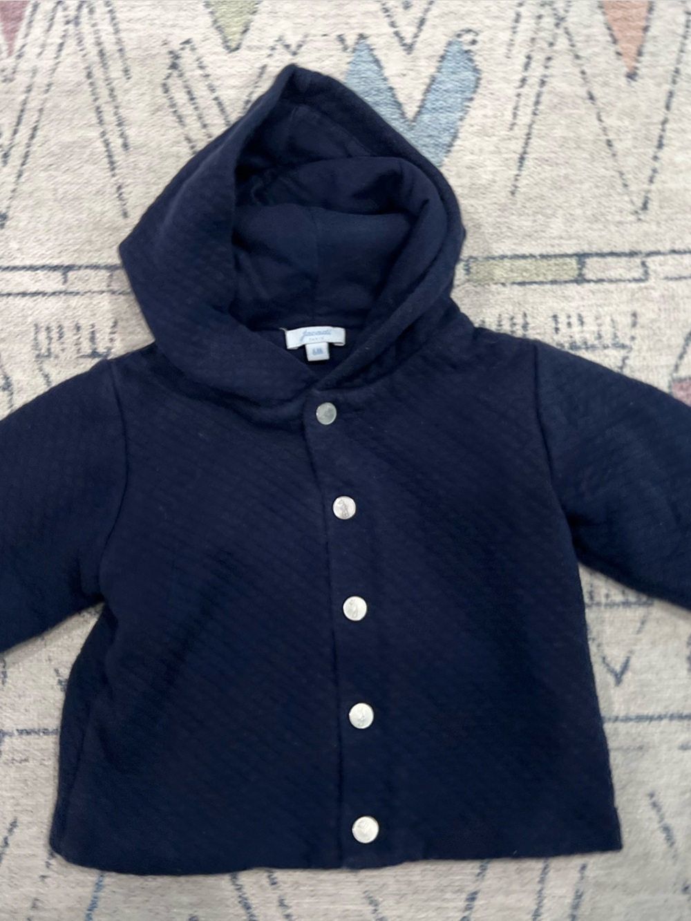 Jacadi Navy Quilted Hooded Button Jacket